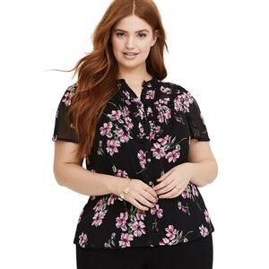 Torrid Dark Floral Sheer Blouse Romantic Flowy Top 6X Work Date Night